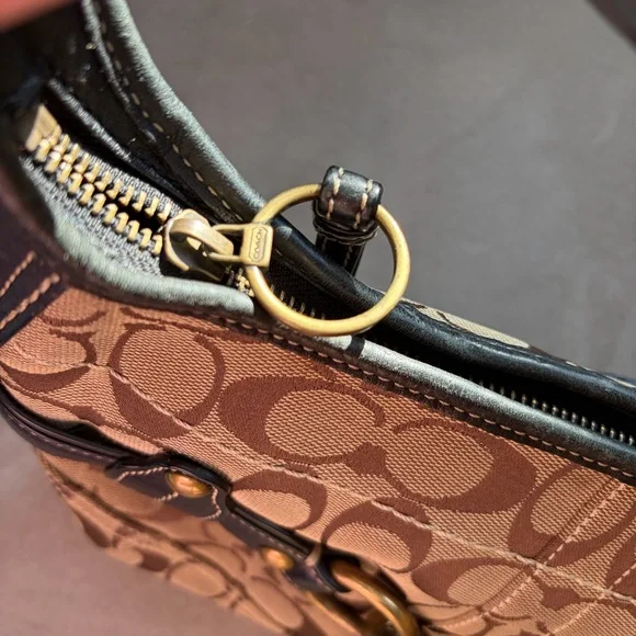 Coach Signature Brown Black Shoulder Monogrammed Ergo Hobo Bag E0732-11274 - Picture 15 of 17